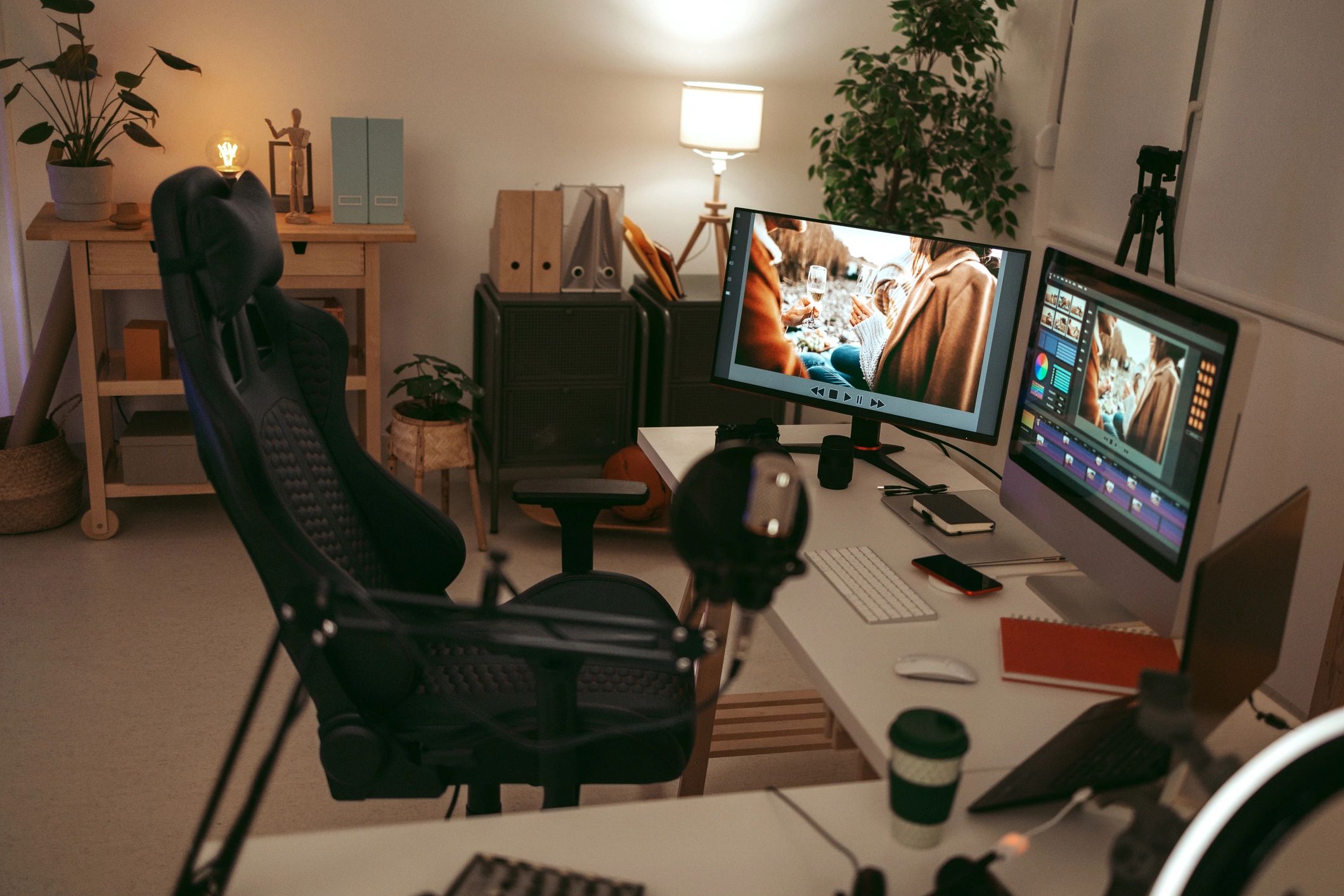 digital media creation, editing suite, modern workspace