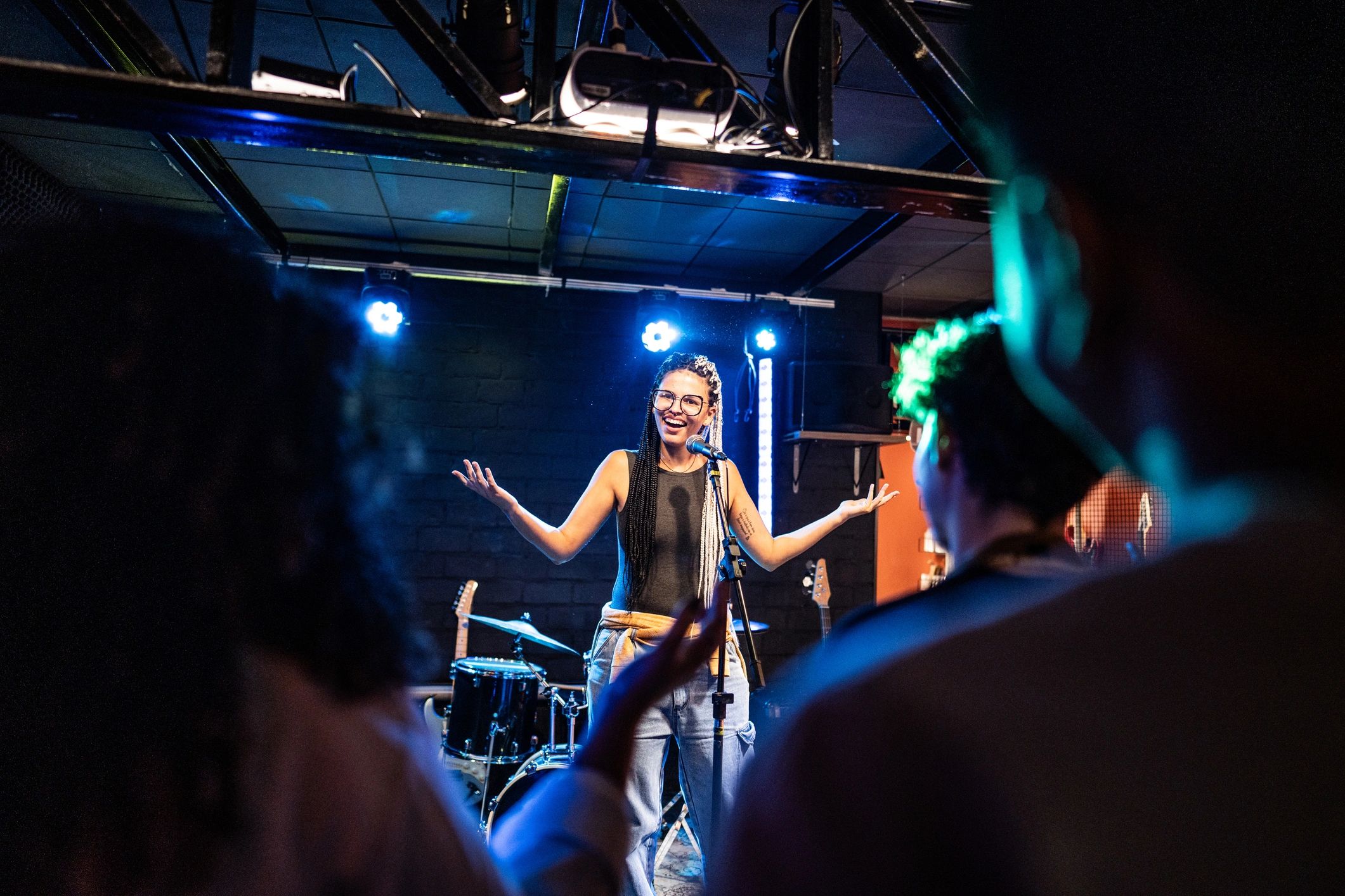 theatrical performance, actors on stage, spotlight